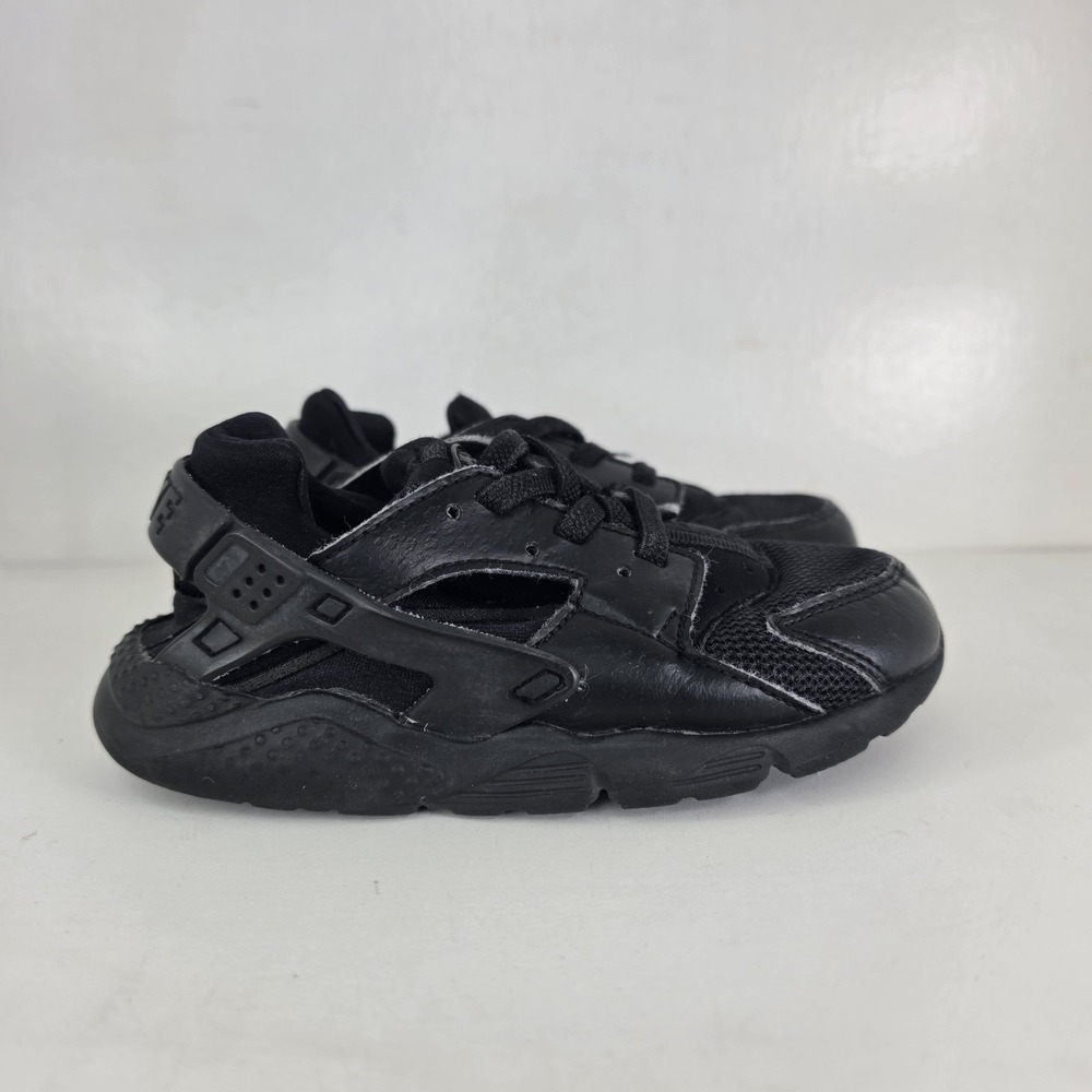 Nike Huarache Run Shoes Kids Size 10C Black Triple Black Running Casual Sneakers